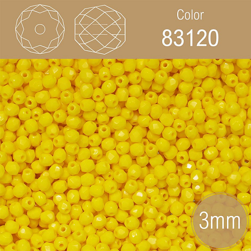 Korálky BROUŠENÉ 3mm. Barva 83120 neprůhledná Žlutá. Balení 150Ks.