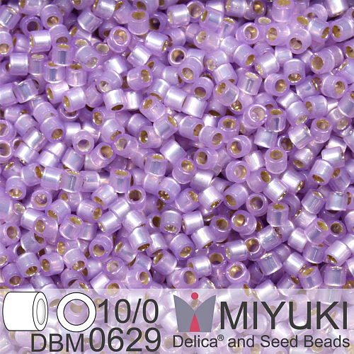 Korálky Miyuki Delica 10/0. Barva Dyed Lilac Silverlined Alabaster DBM0629. Balení 5g.