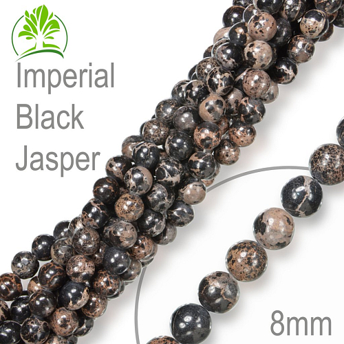Korálky z minerálů Imperial Black Jasper přírodní polodrahokam. Velikost pr.8mm. Balení 10Ks.