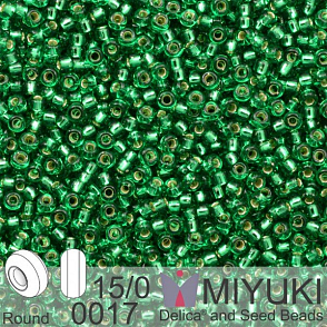Korálky Miyuki Round 15/0. Barva 0017  S/L Emerald. Balení 5g