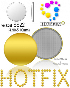 Kovové NAILHEAD HOTFIX nažehlovací polotovary. Velikost SS22 (4,90-5,10mm) Tl.0,6mm. Barva 002 ZLATÁ (lesklá ocelová). Balení 50Ks.