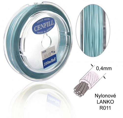 Nylonové LANKO .Barva R011 PASTEL BLUE (pastelová modrá). Velikost 0,4mm.