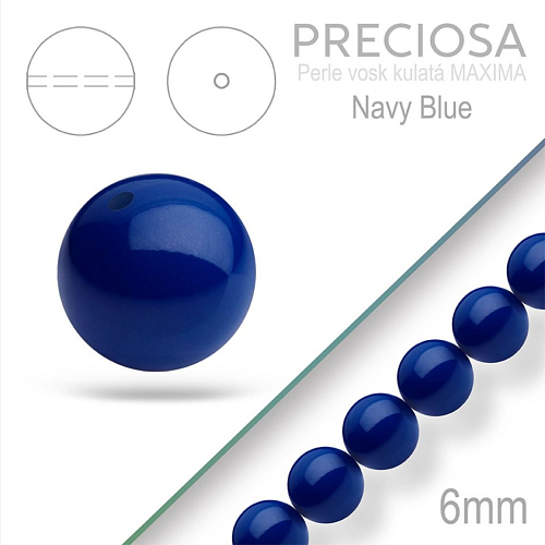 Preciosa Perle voskovaná kulatá MAXIMA barva Navy Blue velikost 6mm. Balení návlek 21Ks.