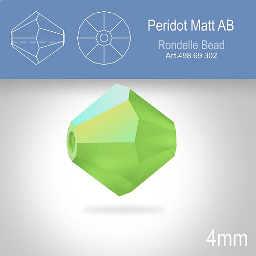 PRECIOSA Bicone MC BEAD (sluníčko) velikost 4mm. Barva PERIDOT Aurore Boreale Matt. Balení 30ks .