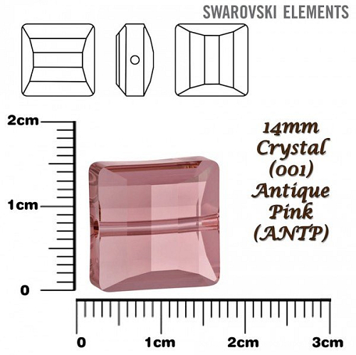 SWAROVSKI Stairway BEAD 5624 barva CRYSTAL ANTIQUE PINK velikost 14mm.