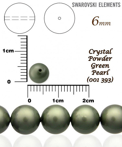 SWAROVSKI 5810 Voskované Perle barva CRYSTAL POWDER GREEN PEARL velikost 6mm. Balení 5Ks