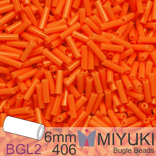 Korálky Miyuki Bugle Bead 6mm. Barva BGL2-406 Opaque Orange. Balení 10g.