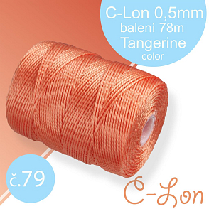 Nylonová nit C-Lon pevná korálková nit. Barva 79 Tangerine. Síla nitě 0,5mm. Balení 78m na cívce.