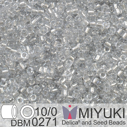 Korálky Miyuki Delica 10/0. Barva Sparkling Silver Gray Lined Crystal DBM0271. Balení 5g.