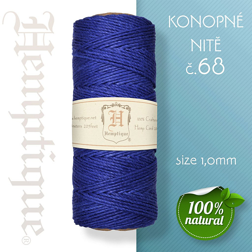 Konopná nit HEMP CORD síla nitě 1,0mm. METRÁŽ Barva č.68 tm. Modrá