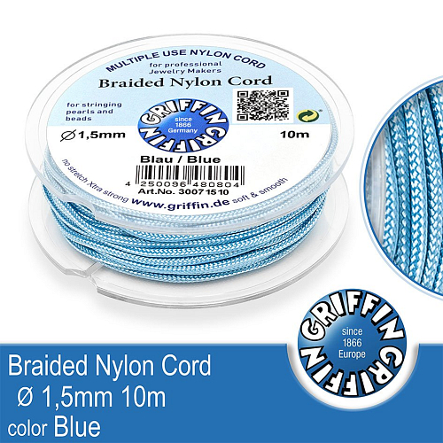 Braided NYLON (splétaná nit na náramky) GRIFFIN síla nitě 1,5mm cívka 10m. Barva Blue