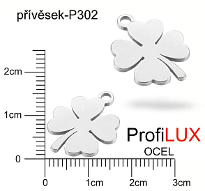 Přívěsek Chirurgická Ocel ozn-P302 ČTYŘLÍSTEK  s očkem velikost 15x12mm. Řada přívěsků ProfiLUX.