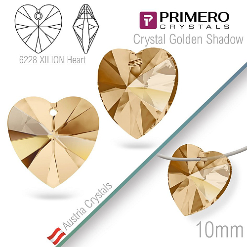 Korálky PRIMERO Crystals. Tvar 6228 XILION Heart. Barva Crystal Golden Shadow. Velikost 10mm