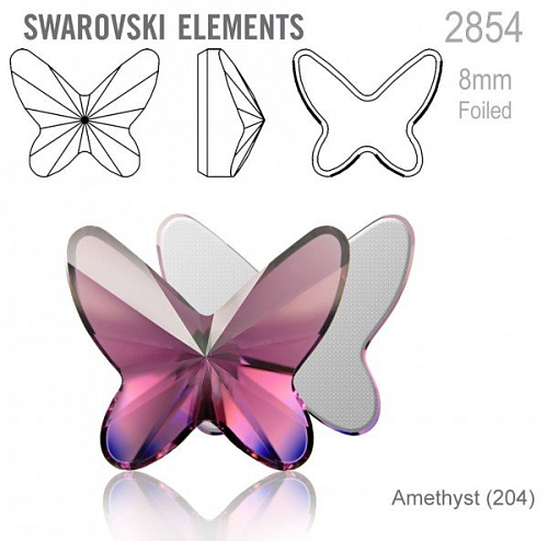 SWAROVSKI 2854 Butterfly Flat Back Foiled velikost 8mm. Barva Amethyst 
