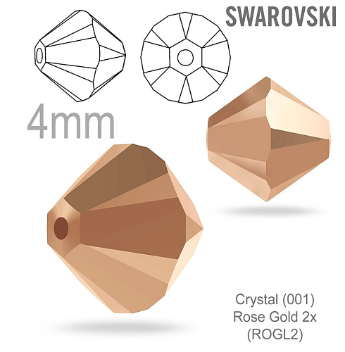 Swarovski 5328 XILION Bead barva Crystal (001) Rose Gold 2x(ROGLD) velikost 4mm. Balení 20Ks