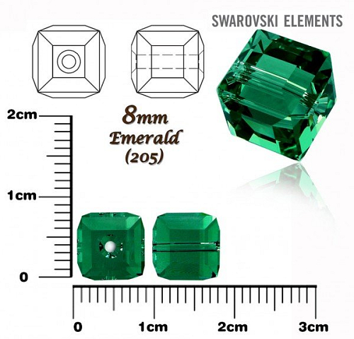 SWAROVSKI CUBE Beads 5601 barva EMERALD velikost 8mm.