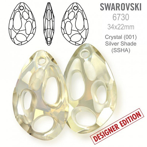 Swarovski 6730 Radiolarian Pendant PF velikost 34x22mm. Barva Crystal Silver Shade 