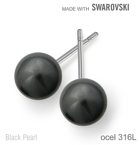 Náušnice sada Made with Swarovski 5818 Crystal Black Pearl (001 298) 6mm+puzeta 316L