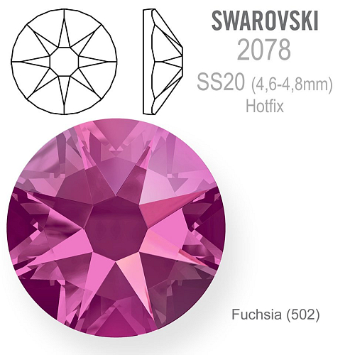 SWAROVSKI xiius rose HOT-FIX velikost SS20 barva FUCHSIA.
