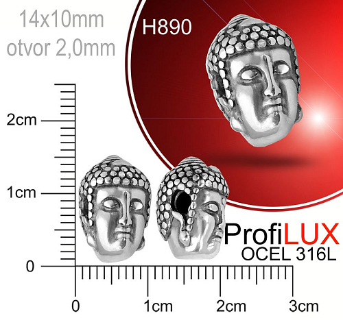 Korálek tvarovaný CHIRURGICKÁ OCEL ozn.-H890. Velikost 14x10mm otvor 2,0mm.