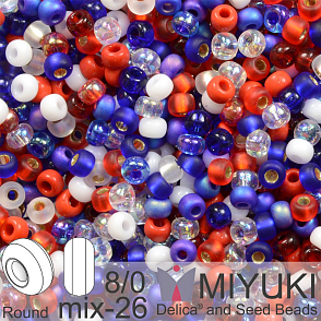 Korálky Miyuki Round 8/0. Barva MIX 26 Fourth of July. Balení 5g