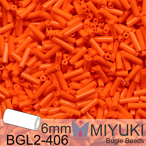 Korálky Miyuki Bugle Bead 6mm. Barva BGL2-406 Opaque Orange. Balení 10g.