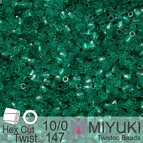 Korálky Miyuki Hex Cut Twisted Bugle 2,2x2,2mm. Barva 147 Transparent Emerald. Balení 5g.
