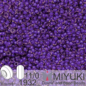 Korálky Miyuki Round 11/0. Barva 1932 Semi-Frosted Dark Lilac Lined Light Amethyst. Balení 5g.