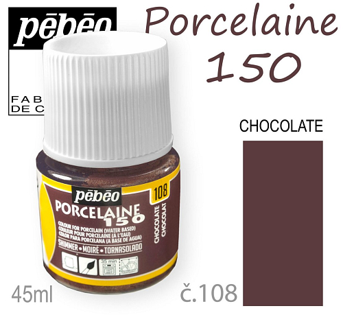 Barva na porcelán vypalovací  Pébeo Porcelaine 150. Odstín č.108 Chocolate. Balení 45 ml.