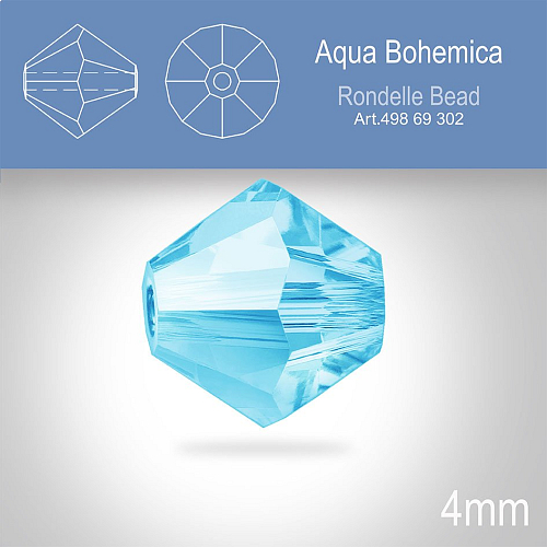 PRECIOSA Bicone MC BEAD (sluníčko) velikost 4mm. Barva AQUA BOHEMICA. Balení 30ks