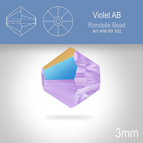 PRECIOSA Bicone (sluníčko) velikost 3mm. Barva VIOLET AB. Balení 40ks