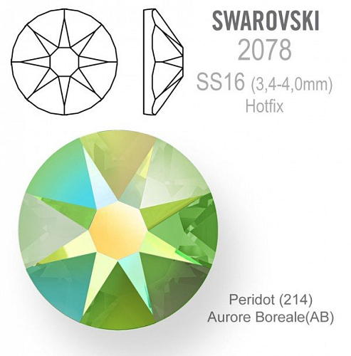 SWAROVSKI ´xirius rose HOTFIX 2078 velikost SS16 barva Peridot Aurore Boreale 