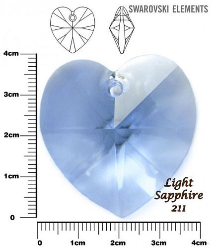 SWAROVSKI Heart Pendant barva LIGHT SAPPHIRE velikost 40mm.