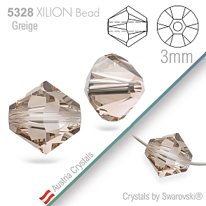 SWAROVSKI  XILION Bead  5328 barva Greige velikost 3mm. Balení 25Ks