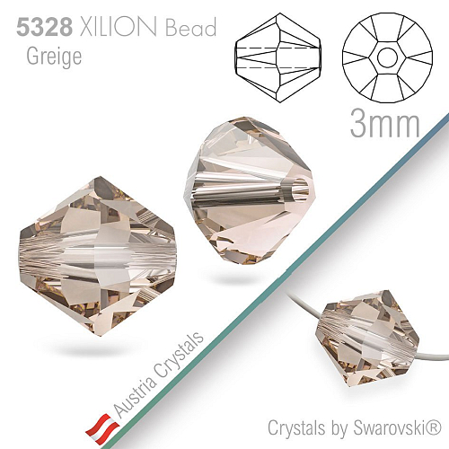SWAROVSKI  XILION Bead  5328 barva Greige velikost 3mm. Balení 25Ks