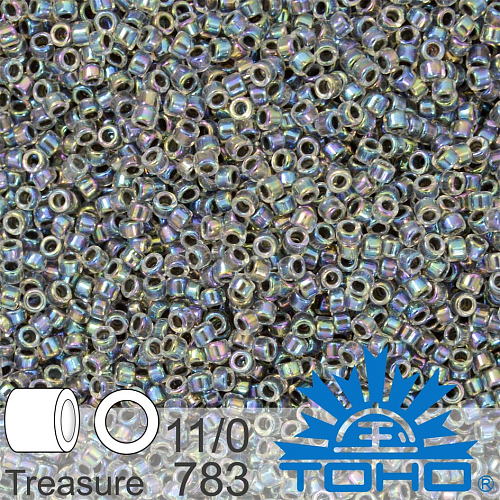 Korálky TOHO tvar TREASURE (válcové). Velikost 11/0. Barva 783 Gray-Lined Crystal Rainbow. Balení 5g.
