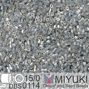 Korálky Miyuki Delica 15/0. Barva DBS 0114 Transparent Silver Gray Gold Luster. Balení 2g.