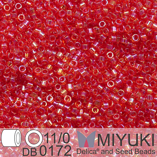 Korálky Miyuki Delica 11/0. Barva Tr Red AB DB0172. Balení 5g.