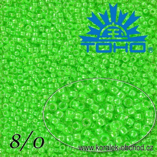 Korálky TOHO tvar ROUND (kulaté). Velikost 8/0. Barva č.805- Luminous Neon Green. Balení 10g.