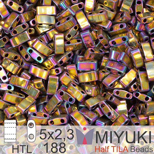 Korálky Miyuki Half Tila. Barva Metallic Purple Gold Iris HTL 188. Balení 3g.