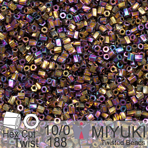 Korálky Miyuki Hex Cut Twisted Bugle 2,2x2,2mm. Barva 188 Metallic Purple Gold Iris. Balení 5g.