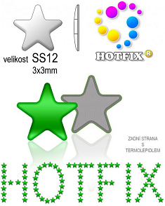 Kovové NAILHEAD HOTFIX nažehlovací polotovary. STAR Velikost SS12 (3,00-3,20mm) Tl.0,6mm. Barva 013 ZELENÁ (lesklá ocelová). Balení 70Ks.