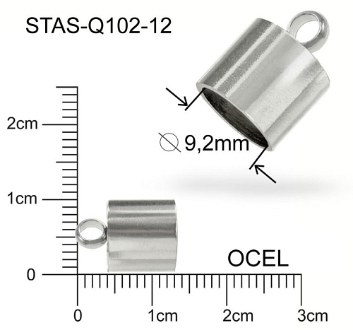 Koncovka s očkem CHIRURGICKÁ OCEL ozn.-STAS-Q102-12. velikost 13,0 x9,0mm otvor pr.9,2mm.