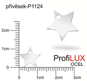 Přívěsek Chirurgická Ocel ozn-P1124 HVĚZDA velikost 11x11mm tl.1.0mm. Velikost otvoru pr. 1,5mm.Řada přívěsků ProfiLUX. 