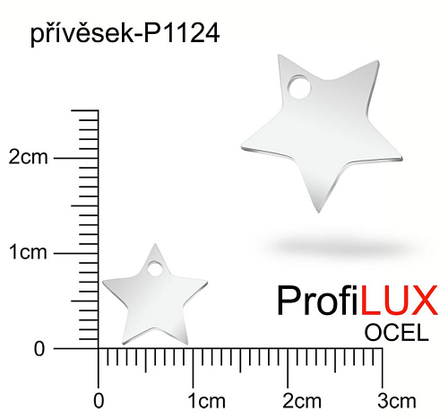 Přívěsek Chirurgická Ocel ozn-P1124 HVĚZDA velikost 11x11mm tl.1.0mm. Velikost otvoru pr. 1,5mm.Řada přívěsků ProfiLUX. 