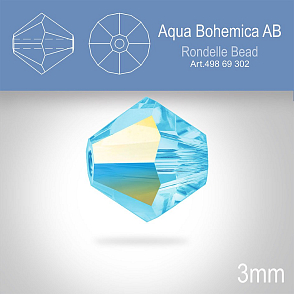 PRECIOSA Bicone (sluníčko) velikost 3mm. Barva AQUA BOHEMICA AB. Balení 40ks