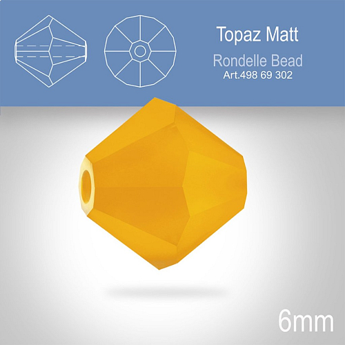 PRECIOSA Bicone MC BEAD (sluníčko) velikost 6mm. Barva TOPAZ  Matt. Balení 21ks .