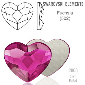 SWAROVSKI 2808 Heart Flat Back Foiled velikost 6mm. Barva Fuchsia 