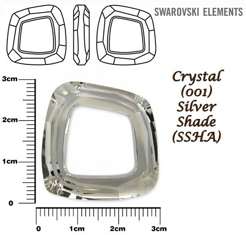 SWAROVSKI ELEMENTS Cosmic Square Ring 4437 barva CRYSTAL (001) SILVER SHADE (SSHA) Unfoiled velikost 30mm.