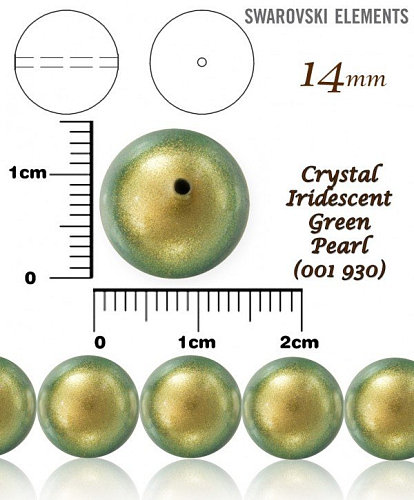SWAROVSKI 5811 Voskované Perle barva CRYSTAL IRIDESCENT GREEN PEARL velikost 14mm. 